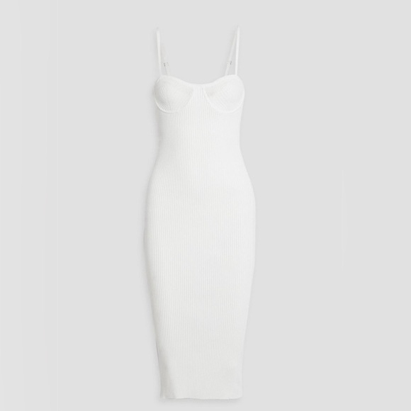 Helmut Lang White Ribbed-Knit Midi Dress With Spaghetti Straps - Picture 1 of 9